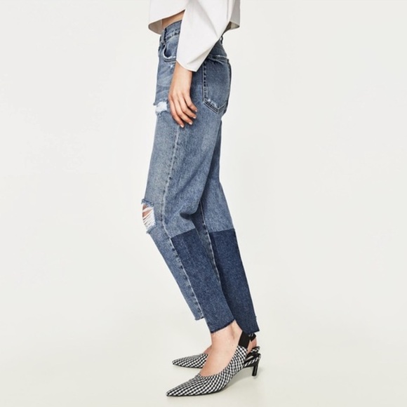 Zara Two Tone Raw Hem Straight Cut Jeans - Picture 4 of 16